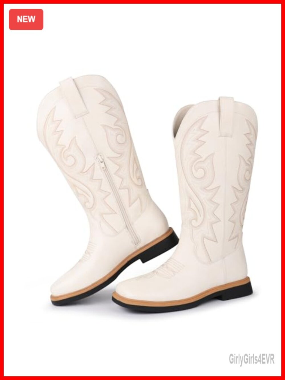 Women's Mid Calf Cowboy Boots Square Toe Side Zipper Embroidered Low Heel Faux